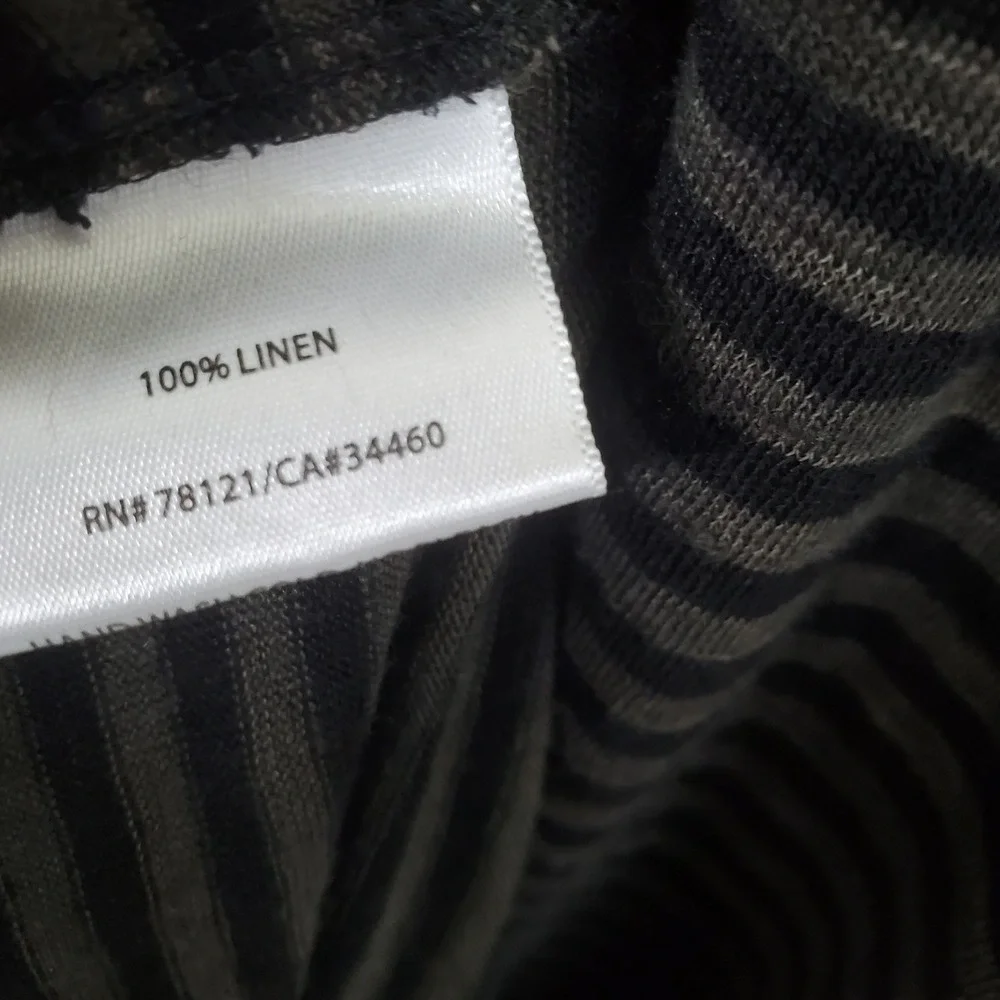 Eileen Fisher Striped‎ Linen Knit Racerback Tank Dress Grey Black Size Large